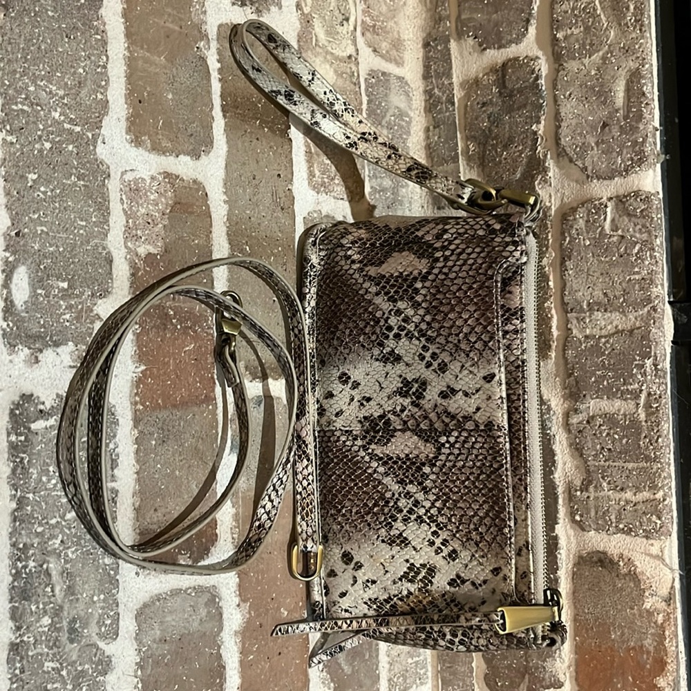 HOBO Darcy crossbody convertible wristlet in metallic gold bronze, snake skin